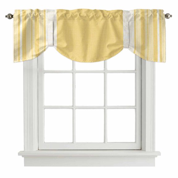 Tie Up Valance Curtain for Kitchen, Minimalist Geometric Yellow Stripe Rod Pocket Curtains Adjustable Tie-Up Shade Valances 42x12in, Farmhouse Burlap Linen Window Treatment for Bedroom Bathroom