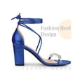 thumbnail image 3 of BLISSFUL STEP Crystal Rhinestones Strap Lace Up Chunky Heel Sandals for Women Blue (Size 11), 3 of 4