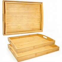 Bamboo Serving Trays Rectangular Natural 2-Pack 17x13 & 16x12 Inches