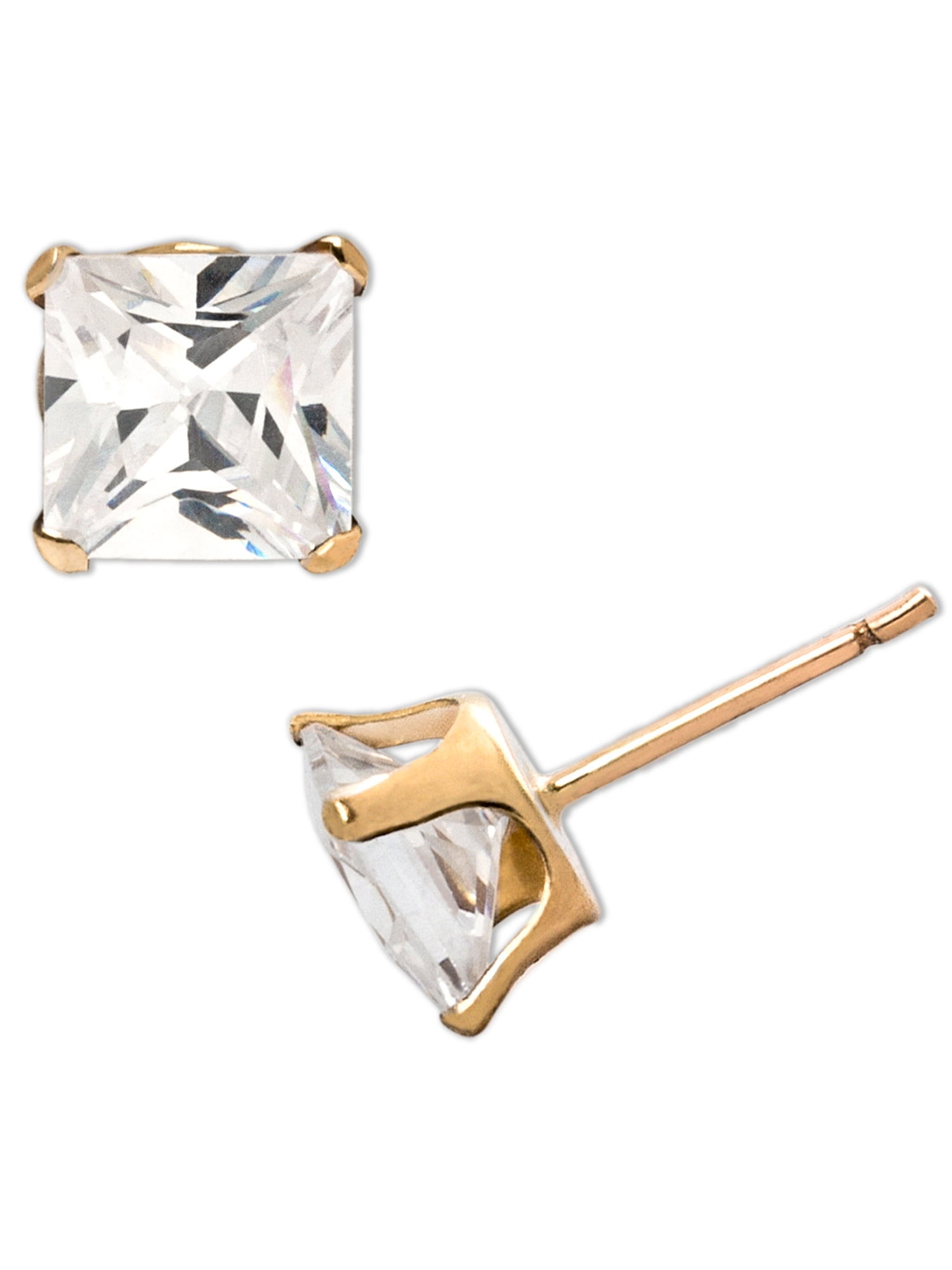 14K Yellow or White Gold Fancy Square CZ Stud Earring 