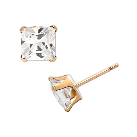 Brilliance Fine Women's 10k Yellow Gold Square CZ Stud Earrings