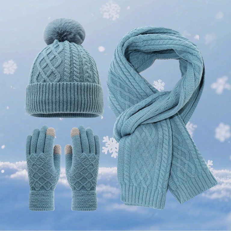 Women\'s 3 in 1 Set Hat Gloves Scarf Set, Blue Hat Glove Scarf Set Women, 3 in 1 Beanie Hat and Scarf  main image 4