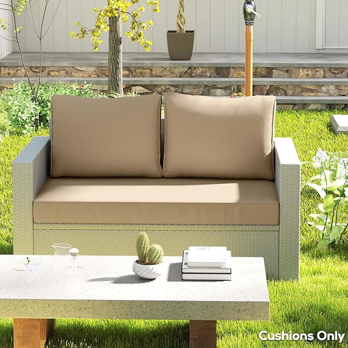 YLLN Outdoor Loveseat Cushion Set, 48 x 24 inch, Waterproof Outdoor loveseat Cushions with Removable Cover, Patio Furniture Cushions, Khaki