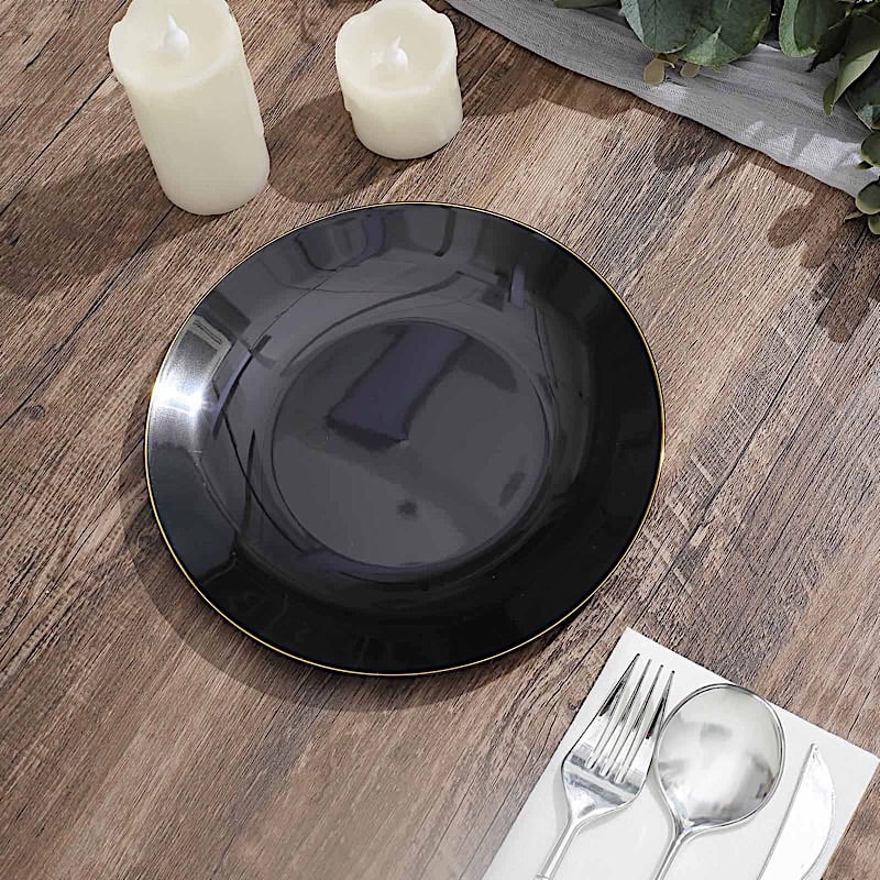 BalsaCircle 10 Round 8" Black Glossy Disposable Salad Dinner Plastic ...