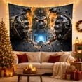 thumbnail image 3 of Deity Face with Fiery Portal and Clenched Stone Fists, Dramatic Fantasy for Dark Art Lovers, Mythical Gateway Decor, Halloween Gift Tapestry Wall Hanging for Bedroom and Living Room, 3 of 7