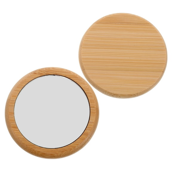 MLINS 2pcs Portable Handheld Makeup Mirror Small Wooden Compact Mirror Round Pocket Mirror for Women and Girls