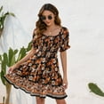 thumbnail image 6 of Womens Summer Dress- Square Neck Puff Sleeve Boho Floral Smocked Ruffle Hem A-line Mini Short Dresses, 6 of 6