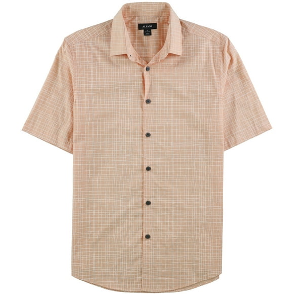 Alfani Mens Grid Button Up Shirt, Orange, Small
