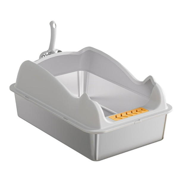 Caja de arena abierta Bandeja de arena para mascotas con parte superior abierta Entrada baja Gran capacidad Portátil para gatos Gris claro