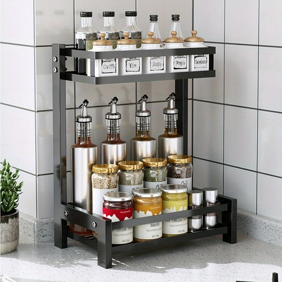 Maximize Your Kitchen Storage with this Multi-Functional 2 Tier Spice Rack Organizer!