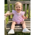 thumbnail image 4 of BemeyourBBs Newborn Baby Girls Summer Clothes Plaid Gingham Smocked Bubble Rompers Flower Embroidery Round Neck Fly Sleeve Infant Bodysuits Jumpsuits, 4 of 9