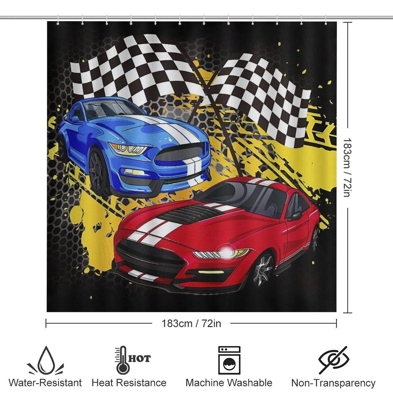 3D Cartoon Race Sports Car Shower Curtain Waterproof Bathroom Curtain Set with Hooks Home Decor Bathroom Curtains 4pcs