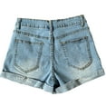 thumbnail image 5 of Women's Denim Shorts Folded Hem Casual Summer Short Rolled Jeans Shorts Stretchy Mid Waisted Ripped Lounge Shorts, 5 of 7