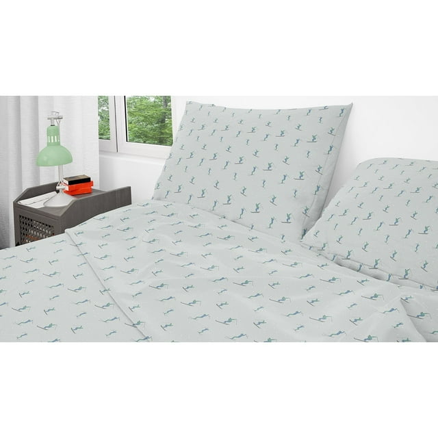 Cotton House - Ensemble de Draps en Flanelle, 100 % Coton, Format Jumeau, Motif Skieur