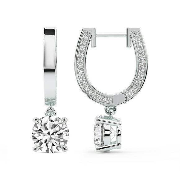 Boucles d'Oreilles en Diamant de Laboratoire de Forme Ronde Certifiées IGI de 4 Carats / 14K en Or Blanc / Créoles Pendentifs Minuit en Diamant de Labo / Serti Griffes / Qualité FG-VS1-VS2 Friendly Diamonds