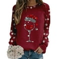thumbnail image 4 of Fiaer Christmas Crewneck Sweatshirts Women Snowflake Glass Oversized Pullover Long Sleeve Baggy Fall Tops Red1 S, 4 of 5