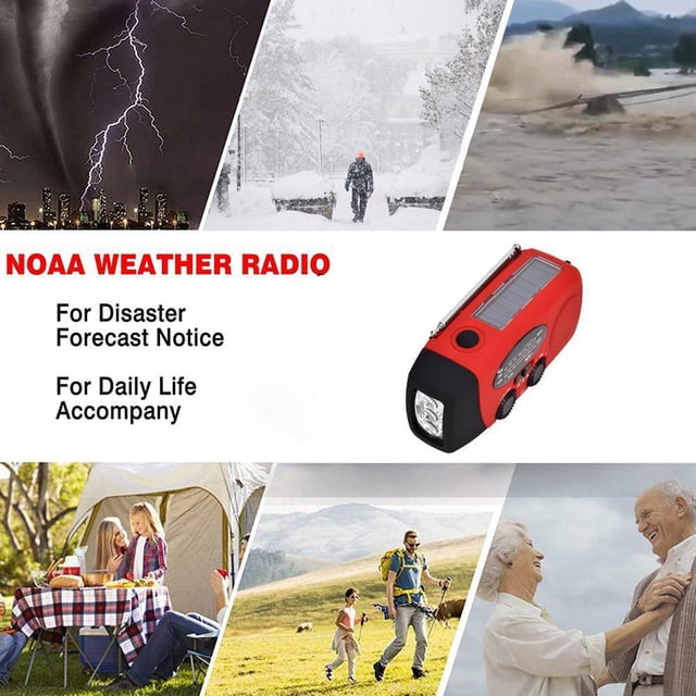 Linterna LED de emergencia con cargador solar AM/FM/NOAA con manivela de radio
