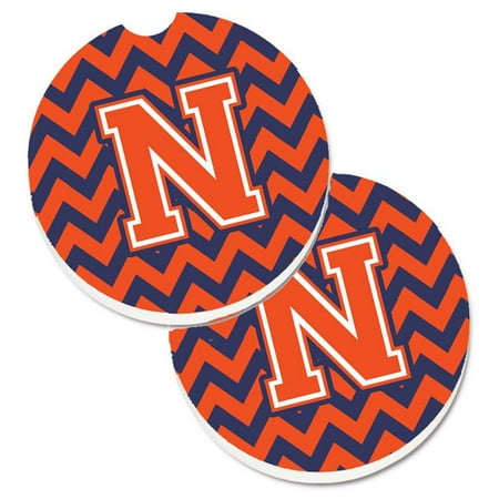 

Letter N Chevron Orange & Blue Set of 2 Cup Holder Car Coaster