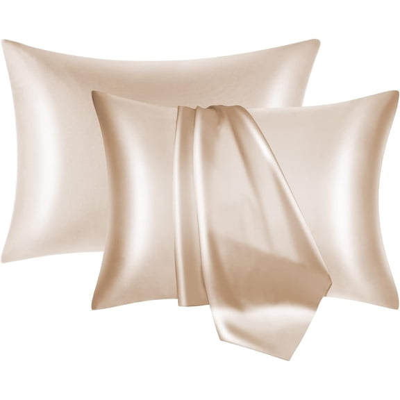 Mulberry Silk Pillowcase 2 Pack for Hair and with Zipper,Both Sides 19 Momme Smooth and Breathable Silk Pillow Cases Set of 2 (Beige, Standard 20''x26'')