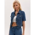thumbnail image 2 of DARING DIVA Women's Short Sleeve Button Down Denim Jackets with Pockets L Blue, 2 of 7