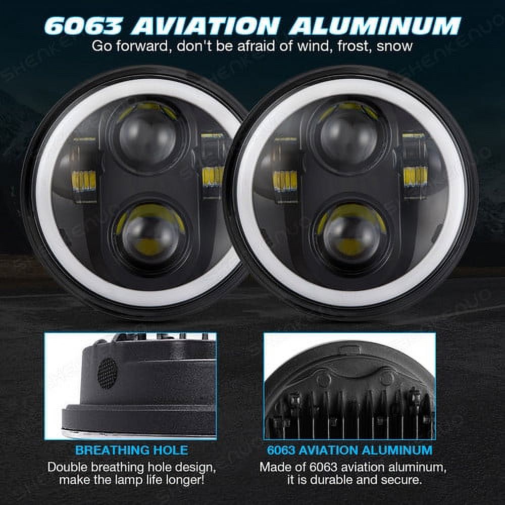 4PCS 5.75 Inch White Round LED Halo Headlights – Angel Eyes, Crystal Chrome Housing, H4 Compatible