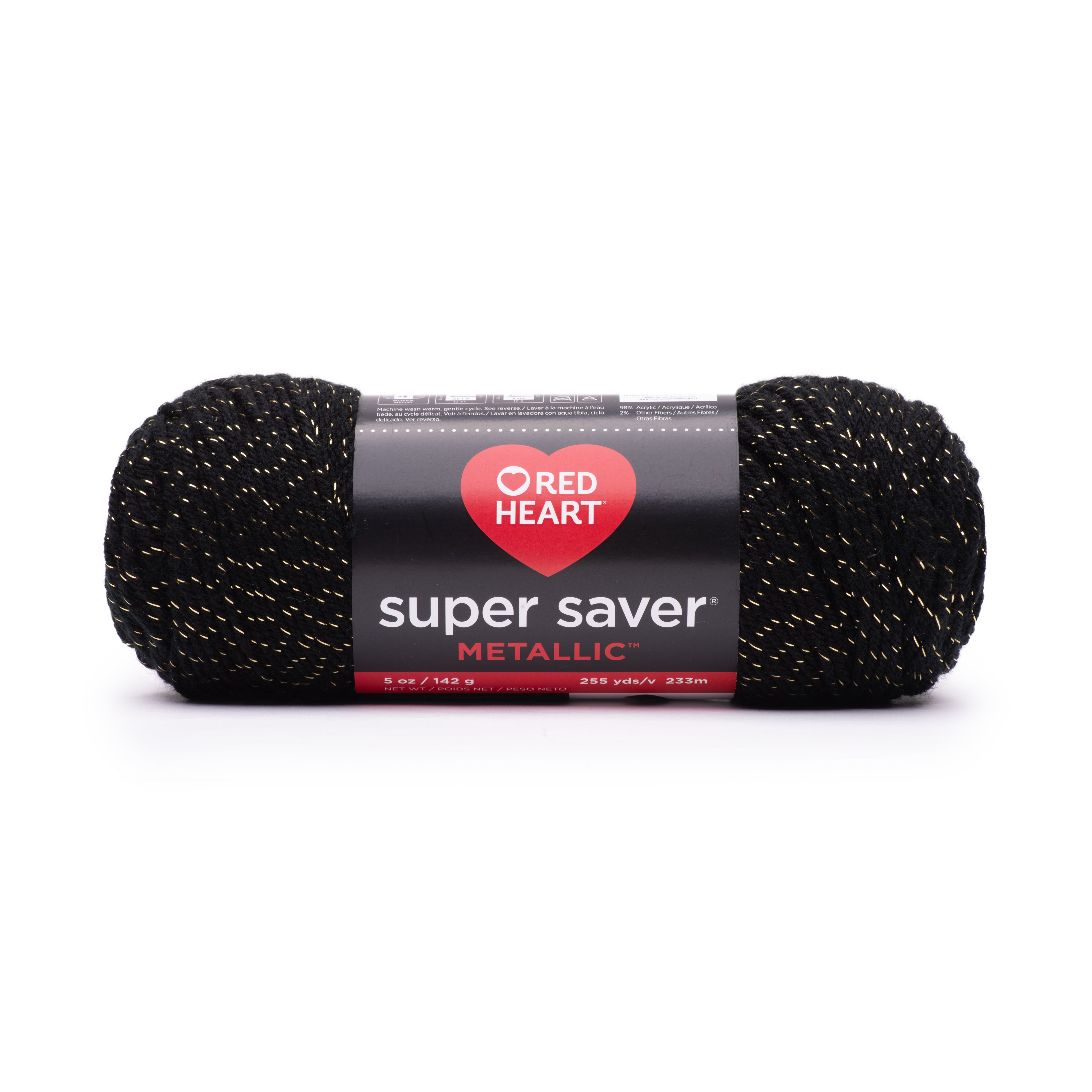 Red Heart® Super Saver® Metallic™ #4 Medium Acrylic Yarn, Black/Gold 5oz/142g, 255 Yards (9 Pack)