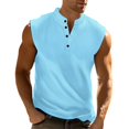 thumbnail image 3 of Men’s Button Down Solid Color Summer Tank Top Sleeveless Wide Shoulder Slim Fit, 3 of 5