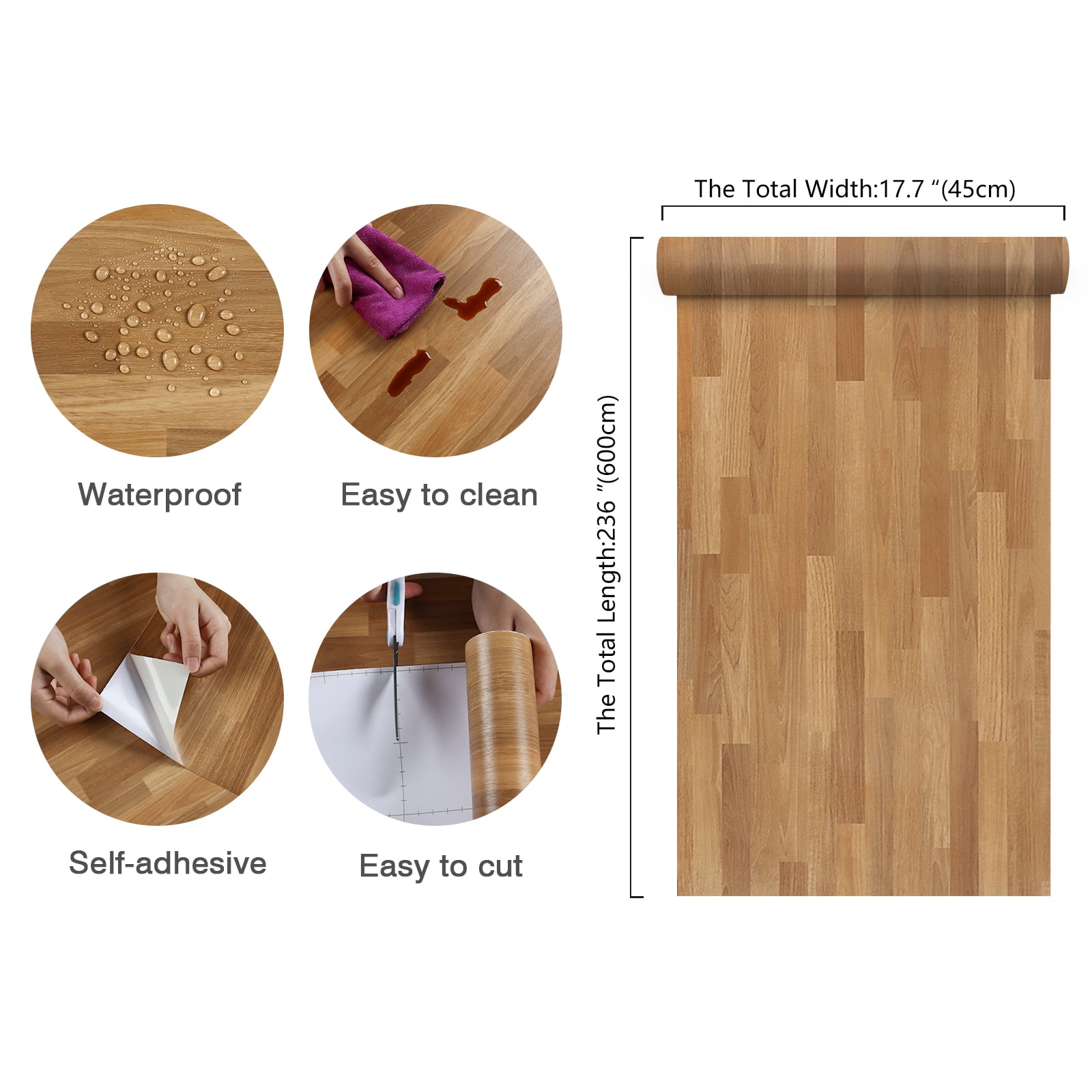 CHIHUT Self Adhesive Wood Butcher Block Contact Paper Peel and Stick Countertops Wood Grain 17.7”x236”
