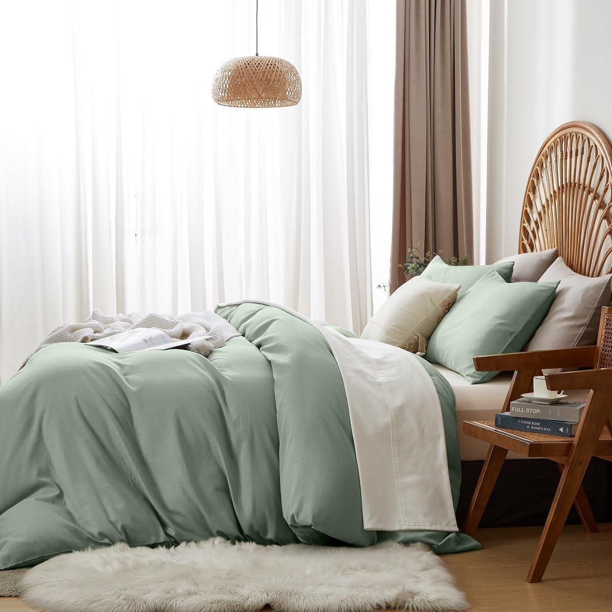 NAYOROOM 100% Organic Cotton Duvet Cover Twin Size, 2 Pieces Double Layer Cotton Gauze Bed Set Duvet Cover,Pale Green