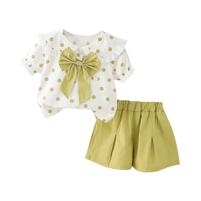 Zpanxa Girls Matching Sets Summer Solid Color Comfortable Short Sleeve Round Neck Blouses Sets 4-5 Years