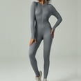 thumbnail image 2 of Bowake Women's Seamless Ribbed Long Sleeve Zip Front Sport Jumpsuit, Dark Gray, 2 of 4