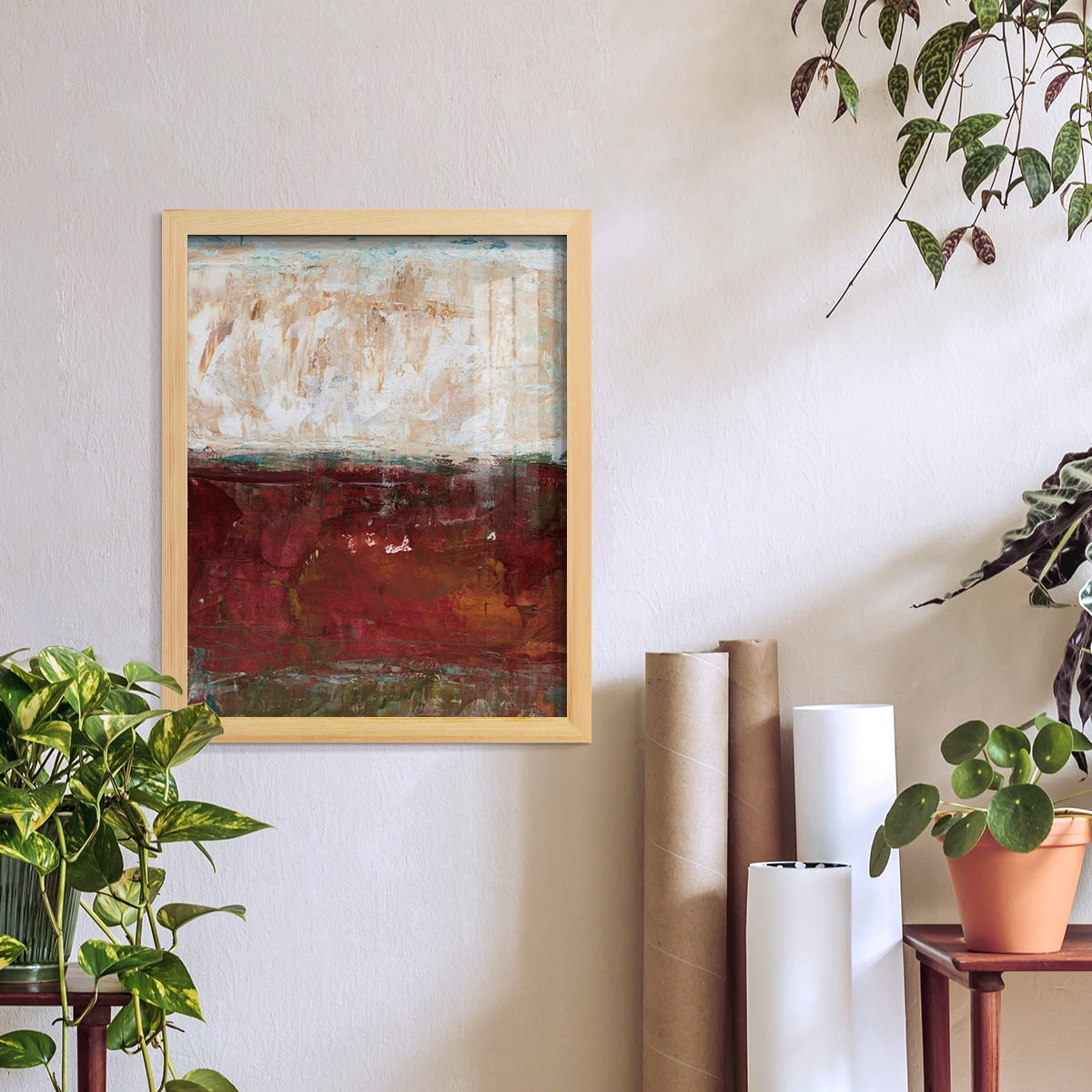 August Horizon II -Framed Print w/glass-Natural Wood