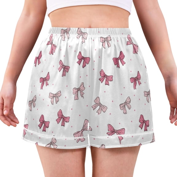 Women's Silk Pajama Shorts Bow Tie Pajama Shorts Women's Casual Pajama Shorts with Pockets