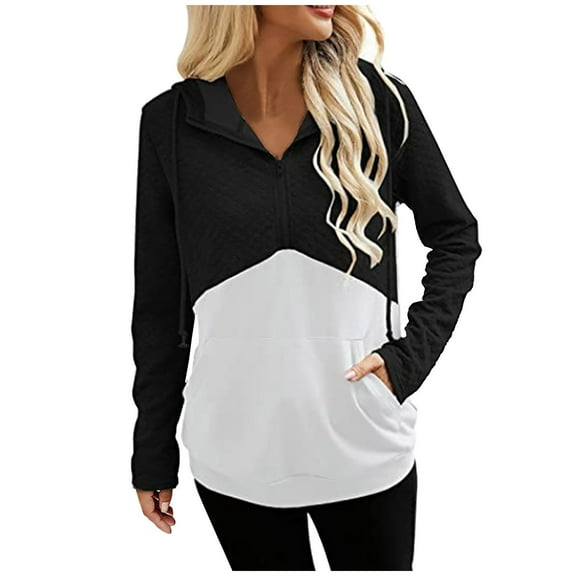 Cmfcve Women's Fashion Hoodies & Sweatshirts Casual Long Sleeve Relaxed Fit Athletic Hoodies Crew neck Color Block Ladies Tops Sweatshirts with Pockets