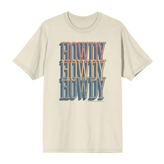 Western Howdy Repeat Text Men's Natural Crew Neck Short Sleeve Tee-Medium