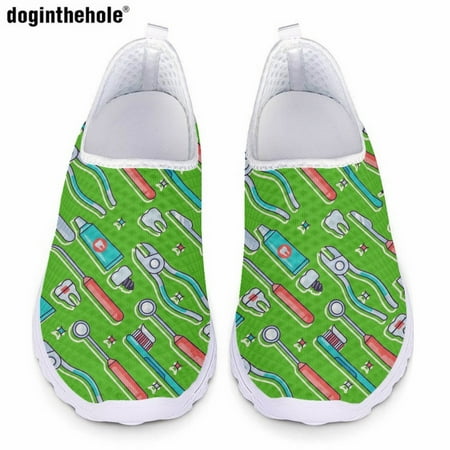 

Summer Women s Casual Shoes Love Teeth Cartoon Printing Flat Hospital Nursing Shoes Breathable Mesh Sports Shoes