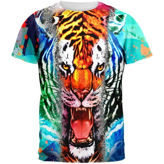 Wild Tiger Splatter All Over Adult T-Shirt - X-Large
