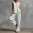 thumbnail image 5 of QSAWXQZ Women's Cotton Linen 2pc Outfit Sets Striped V Neck Sleeveless Tank Top Elastic Waist Wide Leg Pants with Pockets Casual for Summer 3XL, 5 of 6