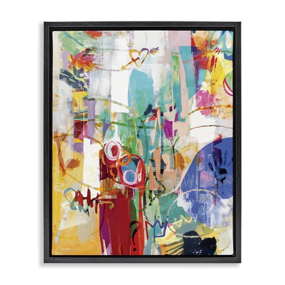 Stupell Industries Bohemian Expressive Collage Abstraction Black Floating Frame Canvas Art, 17 x 21, by Amber Sterling