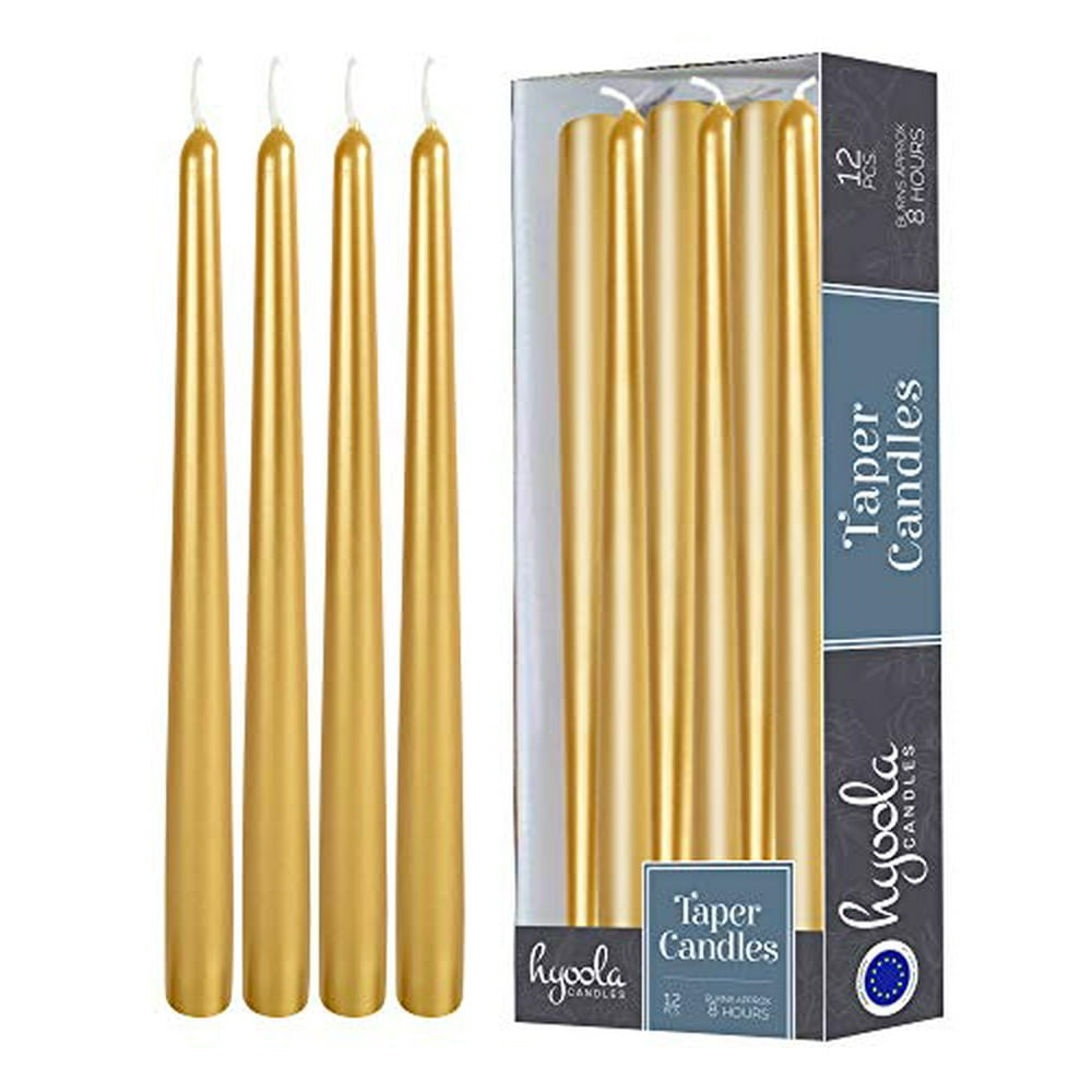 Hyoola, 10" Gold Metallic Taper Candles Dripless Tapers (12 Pack