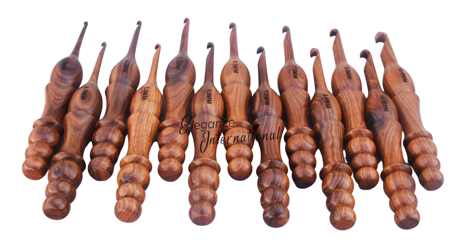 Wooden Crochet Hooks Set of 13-3.5mm to 12mm - Rosewood Crochet Hooks for Arthritic Hands - for Crocheting & Knitting - Ergonomic Soft Grip Handle Crochet Hooks - Gifts for Her(Hooks,Bowl,Stand)
