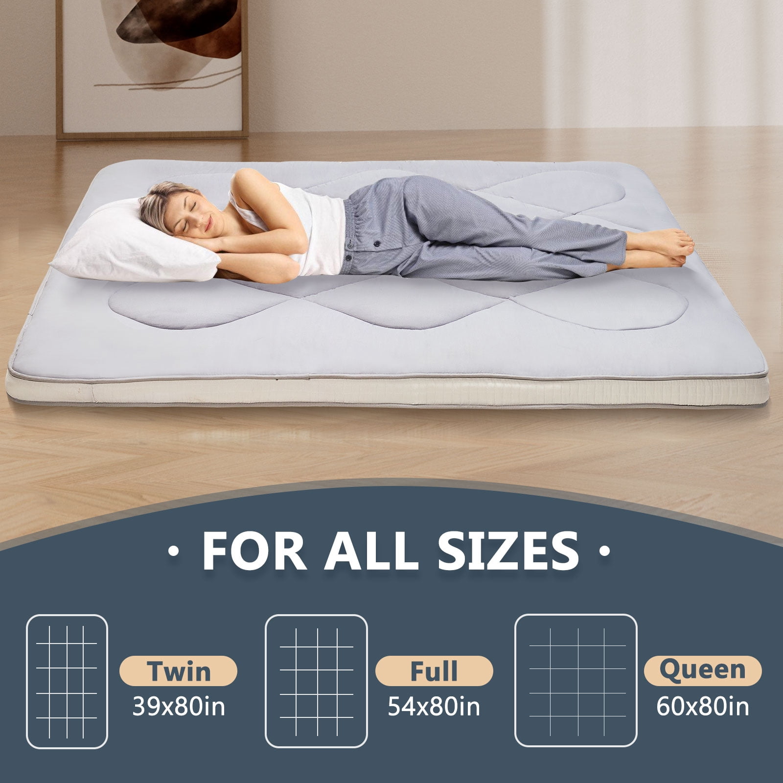 Slsy Japanese Floor Mattress Futon Mattress, 3.5" Thicken Sleeping Pad Foldable Roll Up Mattress Kids Floor Lounger Bed Couches Sofas