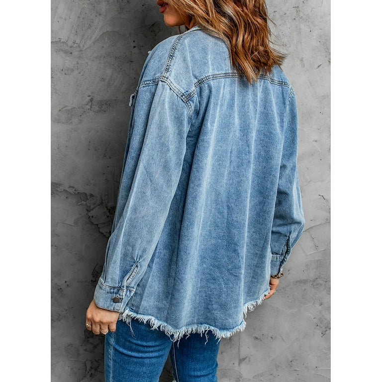 Eytino Women's Long Sleeve Boyfriend Denim Jacket Sky Blue