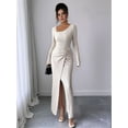 thumbnail image 4 of Women'S Long Sleeve Bodycon Dress Asymmetrical Neck Cocktail Party Slit Maxi Dresses S, 4 of 8