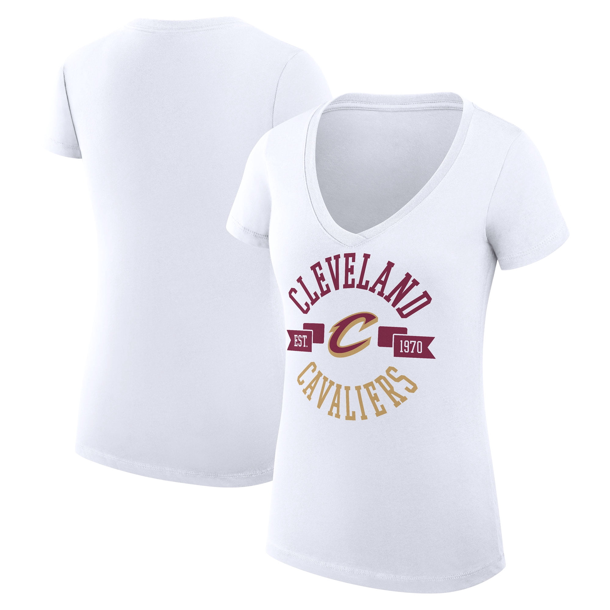 Women's G-III 4Her by Carl Banks White Cleveland Cavaliers Super-Slim Fit Lightweight Large City Logo V-Neck T-Shirt