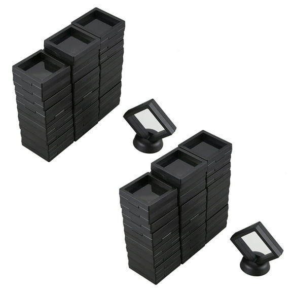 Coin Display Box - Set of 60 3D Floating Frame Display Holder with Stands for Challenge Coins, AA Medallions, Jewelry