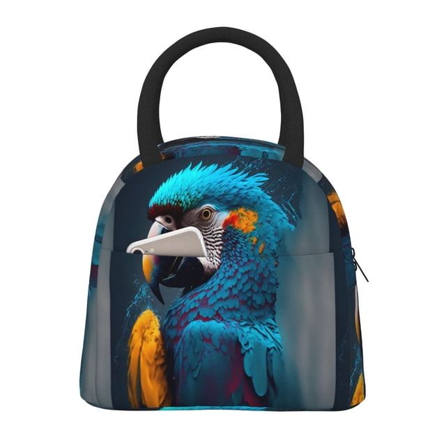 Disketp Modern Style Blue Parrot Bolsa Térmica para Almuerzo, Lonchera con Abertura Amplia y Gran Capacidad, Organizador Reutilizable para Mujeres, Hombres y Adultos