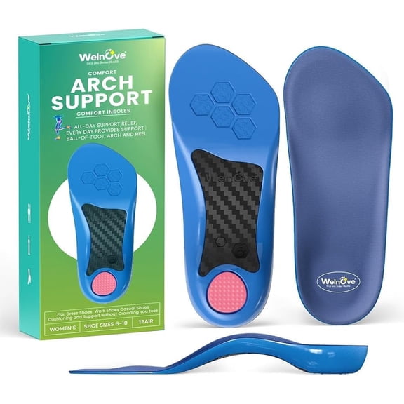 Welnove Arch Support Heel Inserts, Plantar Fasciitis Heel Cups for Heel Pain, Flat Feet, Heel Spur, Anti-Slip Orthotic Cushions, Women 6-10