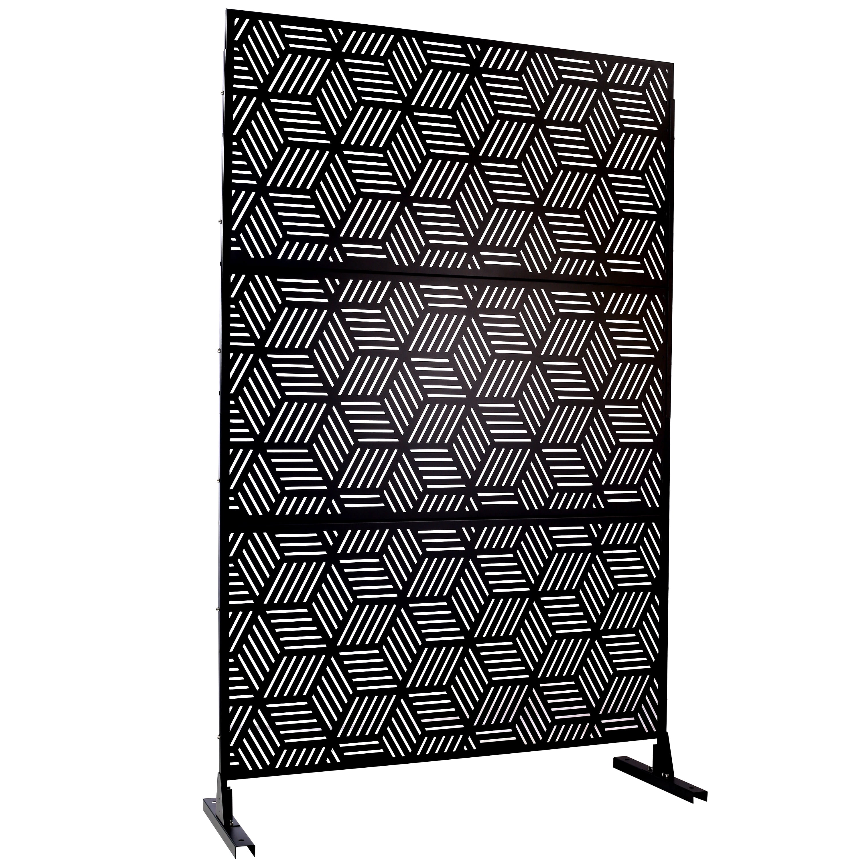 Outdoor Decor Privacy Screen, 76"Hx48"W Freestanding Metal Room Divider for Deck Balcony, Brown Hammertone