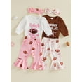 thumbnail image 3 of RUINIXCW Baby Girl Cute Football Fan Outfit Set White Bodysuit with Ball  Pink Ruffle Flare Pants + Headband, 3 of 8